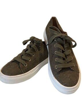 LOFT Olive Green Suede Floral Perforated Lace Up Sneaker Size 7.5